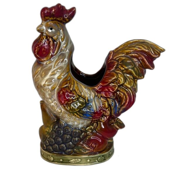 Rooster Chicken Ceramic Utensil Holder Plantar Vase Decorative Kitchen Barnyard - Picture 1 of 9
